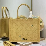 Dior Women Medium Dior Book Tote with Strap Natural Cannage Raffia-Effect Embroidery