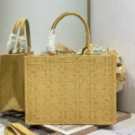 Dior Women Medium Dior Book Tote with Strap Natural Cannage Raffia-Effect Embroidery