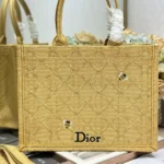 Dior Women Medium Dior Book Tote with Strap Natural Cannage Raffia-Effect Embroidery