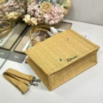Dior Women Medium Dior Book Tote with Strap Natural Cannage Raffia-Effect Embroidery