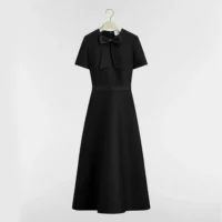 Dior Women Mid-Length Belted Dress Black Wool and Silk 621R88A1779