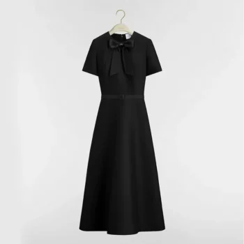 Dior Women Mid-Length Belted Dress Black Wool and Silk 621R88A1779