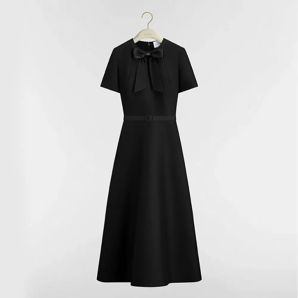 Dior Women Mid-Length Belted Dress Black Wool and Silk 621R88A1779 (1) Dior Women Mid-Length Belted Dress Black Wool and Silk 621R88A1779