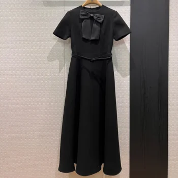 Dior Women Mid-Length Belted Dress Black Wool and Silk 621R88A1779