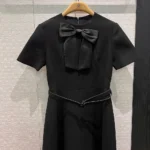 Dior Women Mid-Length Belted Dress Black Wool and Silk 621R88A1779