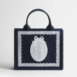 Dior Women Small Dior Book Tote with Strap Blue Dior Oblique Embroidery with White Lace and Dior Médaillon