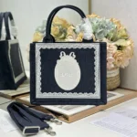 Dior Women Small Dior Book Tote with Strap Blue Dior Oblique Embroidery with White Lace and Dior Médaillon