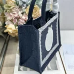 Dior Women Small Dior Book Tote with Strap Blue Dior Oblique Embroidery with White Lace and Dior Médaillon