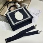 Dior Women Small Dior Book Tote with Strap Blue Dior Oblique Embroidery with White Lace and Dior Médaillon