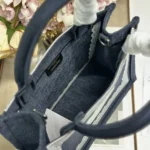 Dior Women Small Dior Book Tote with Strap Blue Dior Oblique Embroidery with White Lace and Dior Médaillon