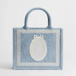 Dior Women Small Dior Book Tote with Strap Celestial Blue Dior Oblique Embroidery with White Lace and Dior Médaillon