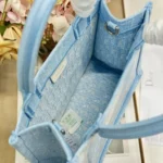 Dior Women Small Dior Book Tote with Strap Celestial Blue Dior Oblique Embroidery with White Lace and Dior Médaillon
