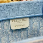 Dior Women Small Dior Book Tote with Strap Celestial Blue Dior Oblique Embroidery with White Lace and Dior Médaillon
