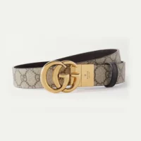 Gucci Unisex Reversible Leather and Printed Coated-canvas Belt in Metallic