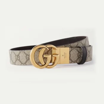 Gucci Unisex Reversible Leather and Printed Coated-canvas Belt in Metallic