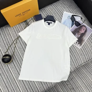 Louis Vuitton LV Men Signature Embroidery T-Shirt-White 1AJZCD