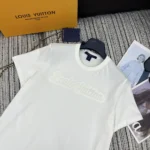 Louis Vuitton LV Men Signature Embroidery T-Shirt-White 1AJZCD