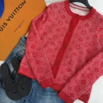 Louis Vuitton LV Women Monogram Tweed-Effect Knit Cardigan-Bright Red 1AJZ5P