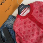 Louis Vuitton LV Women Monogram Tweed-Effect Knit Cardigan-Bright Red 1AJZ5P