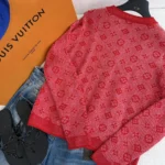 Louis Vuitton LV Women Monogram Tweed-Effect Knit Cardigan-Bright Red 1AJZ5P