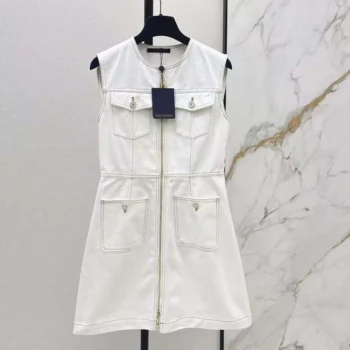 Louis Vuitton Women Contrast Stitch Utility Dress-White 1AJYPI