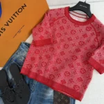 Louis Vuitton Women Monogram Tweed-Effect Knit Top-Bright Red 1AJZ99