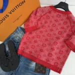 Louis Vuitton Women Monogram Tweed-Effect Knit Top-Bright Red 1AJZ99