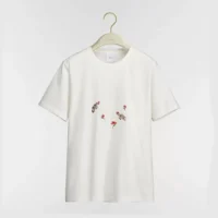 Dior Men Dioramour Fitted T-Shirt White Cotton Jersey with Multicolor Doves & Roses Motif