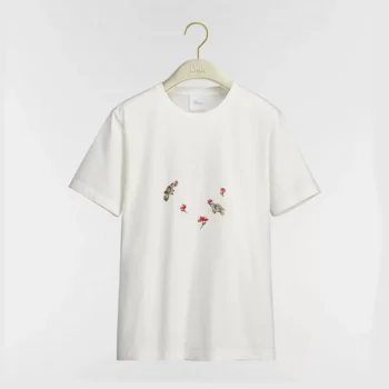Dior Men Dioramour Fitted T-Shirt White Cotton Jersey with Multicolor Doves & Roses Motif