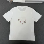 Dior Men Dioramour Fitted T-Shirt White Cotton Jersey with Multicolor Doves & Roses Motif