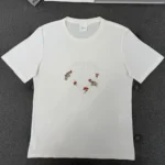 Dior Men Dioramour Fitted T-Shirt White Cotton Jersey with Multicolor Doves & Roses Motif