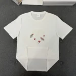 Dior Men Dioramour Fitted T-Shirt White Cotton Jersey with Multicolor Doves & Roses Motif