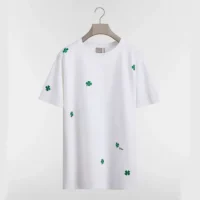 Dior Women T-Shirt with Dior Clover Embroidery Relaxed Fit White Cotton Jersey