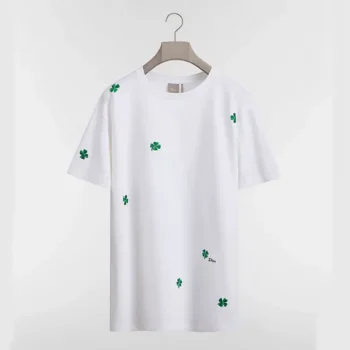 Dior Women T-Shirt with Dior Clover Embroidery Relaxed Fit White Cotton Jersey