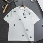 Dior Women T-Shirt with Dior Clover Embroidery Relaxed Fit White Cotton Jersey