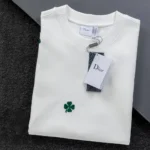 Dior Women T-Shirt with Dior Clover Embroidery Relaxed Fit White Cotton Jersey