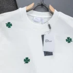 Dior Women T-Shirt with Dior Clover Embroidery Relaxed Fit White Cotton Jersey