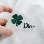 Dior Women T-Shirt with Dior Clover Embroidery Relaxed Fit White Cotton Jersey