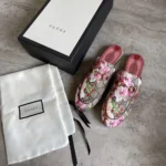 Gucci Unisex GG Supreme Blooms Printed Canvas Princetown Horsebit Loafer Slides