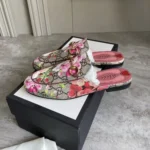Gucci Unisex GG Supreme Blooms Printed Canvas Princetown Horsebit Loafer Slides