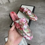 Gucci Unisex GG Supreme Blooms Printed Canvas Princetown Horsebit Loafer Slides