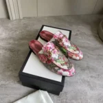 Gucci Unisex GG Supreme Blooms Printed Canvas Princetown Horsebit Loafer Slides