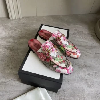 Gucci Unisex GG Supreme Blooms Printed Canvas Princetown Horsebit Loafer Slides