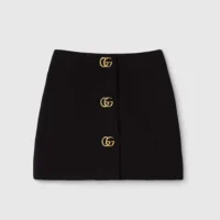 Gucci Women Crêpe Wool Skirt With Double G Button ‎864526ZACKN