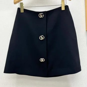 Gucci Women Crêpe Wool Skirt With Double G Button ‎864526ZACKN