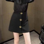Gucci Women Crêpe Wool Skirt With Double G Button ‎864526ZACKN