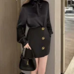 Gucci Women Crêpe Wool Skirt With Double G Button ‎864526ZACKN