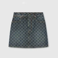 Gucci Women GG Cotton Denim Jacquard Mini Skirt 864767XDDF2