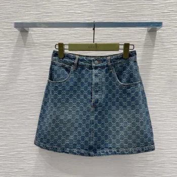 Gucci Women GG Cotton Denim Jacquard Mini Skirt 864767XDDF2