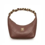 Chanel Women 25K Chain Hobo Tote Bag Gold-Tone Metal-Dark Brown
